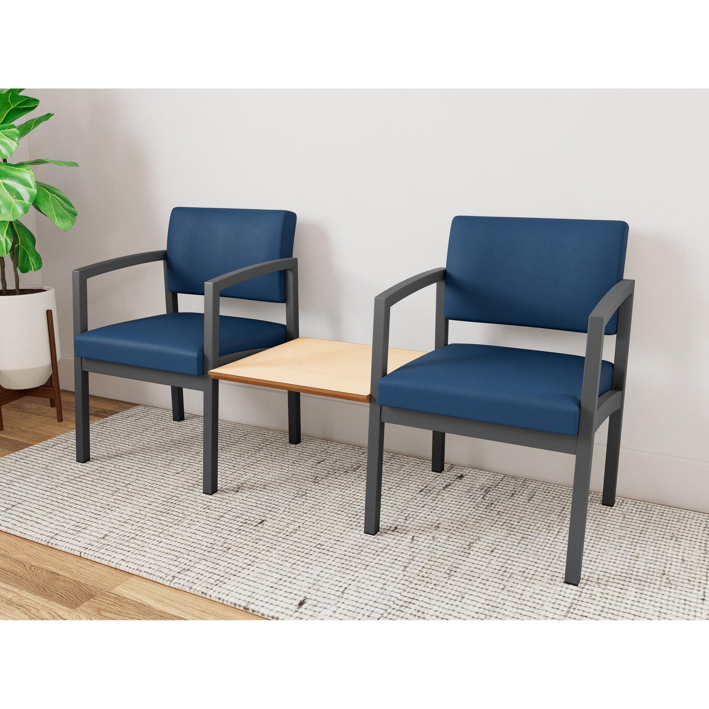 Lenox Steel Waiting Reception 2 Chairs Metal Frame with Connecting Center Table