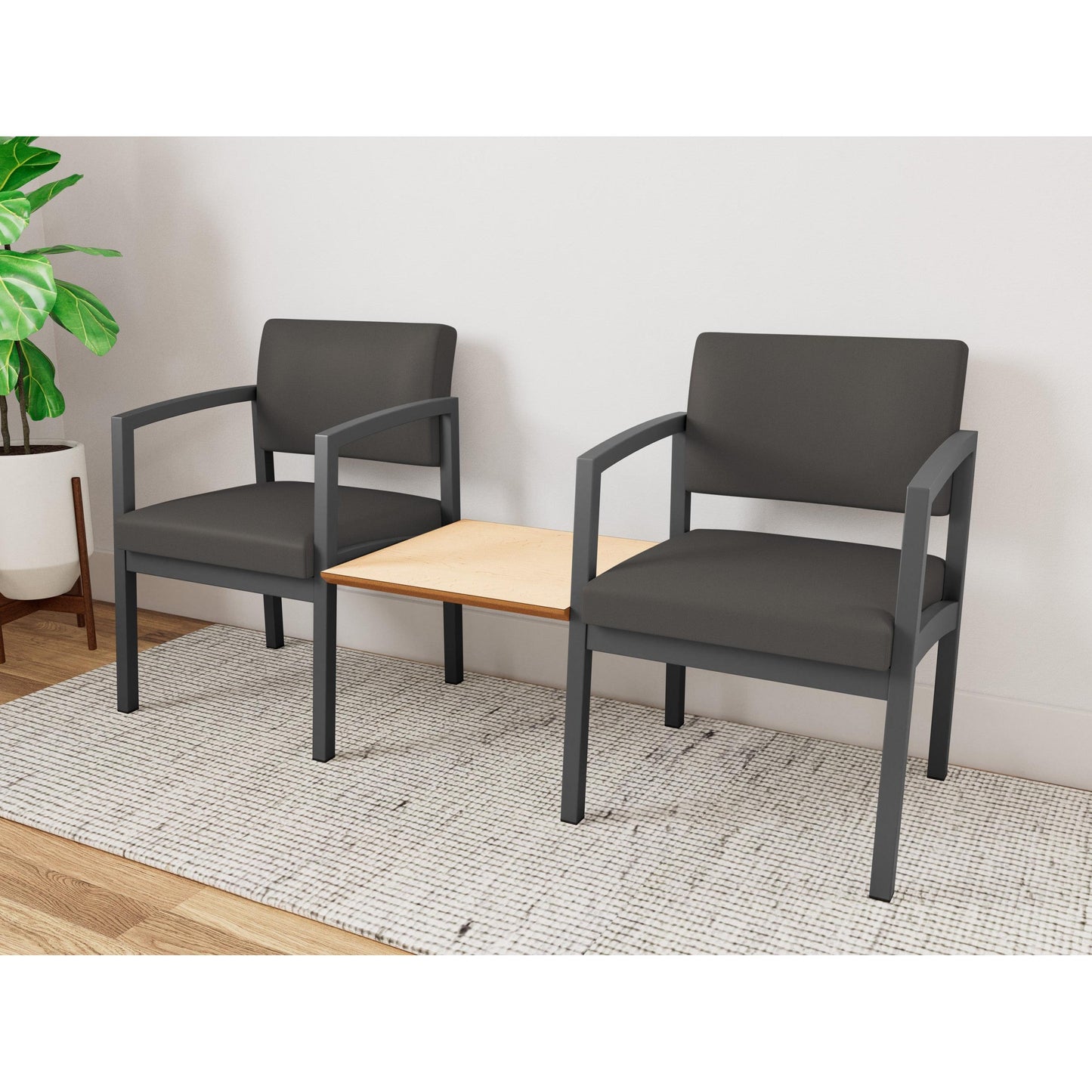 Lenox Steel Waiting Reception 2 Chairs Metal Frame with Connecting Center Table