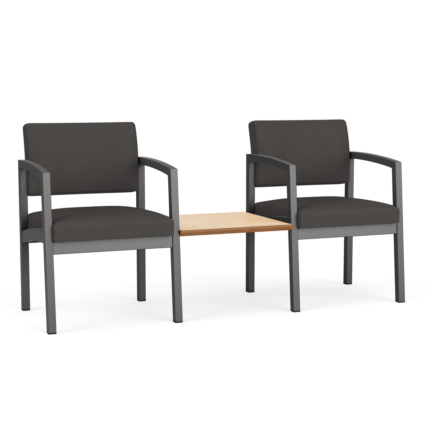 Lenox Steel Waiting Reception 2 Chairs Metal Frame with Connecting Center Table