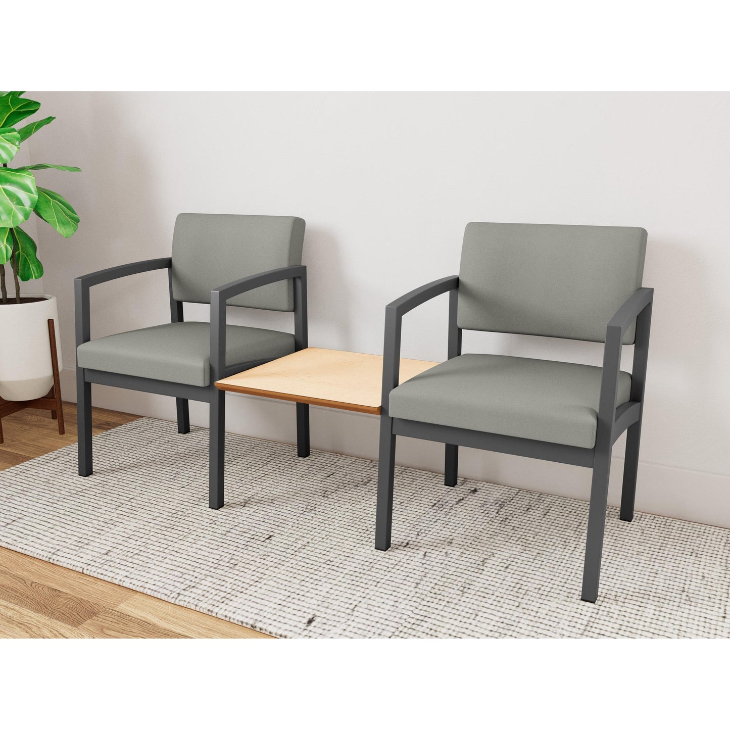 Lenox Steel Waiting Reception 2 Chairs Metal Frame with Connecting Center Table