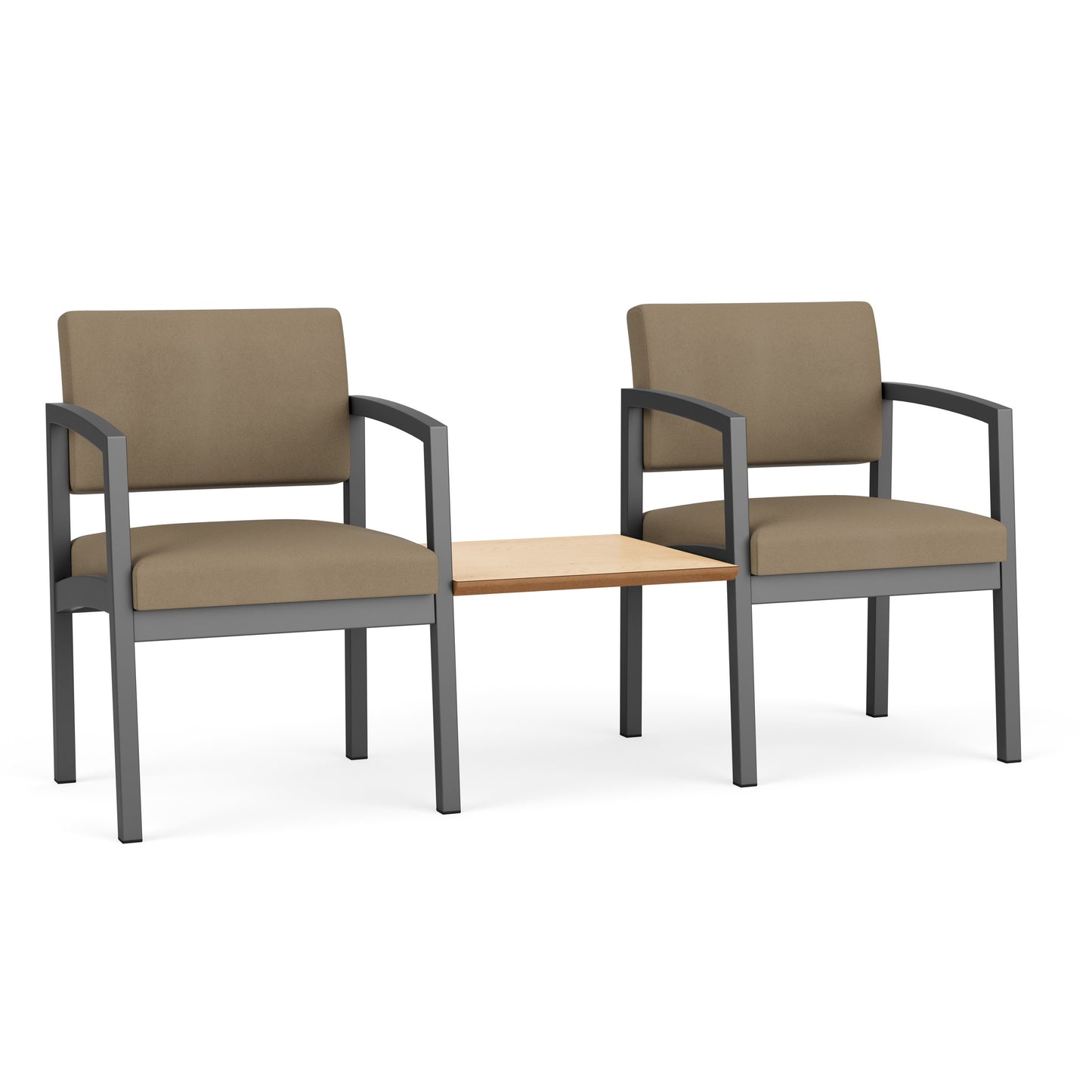 Lenox Steel Waiting Reception 2 Chairs Metal Frame with Connecting Center Table