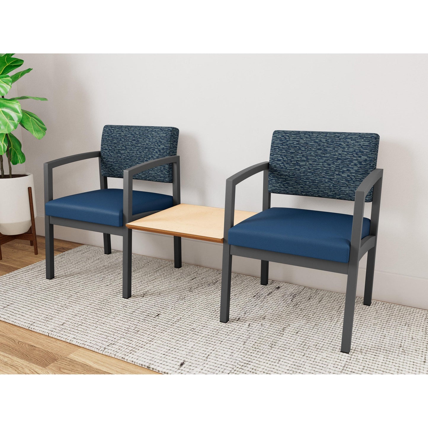 Lenox Steel Waiting Reception 2 Chairs Metal Frame with Connecting Center Table