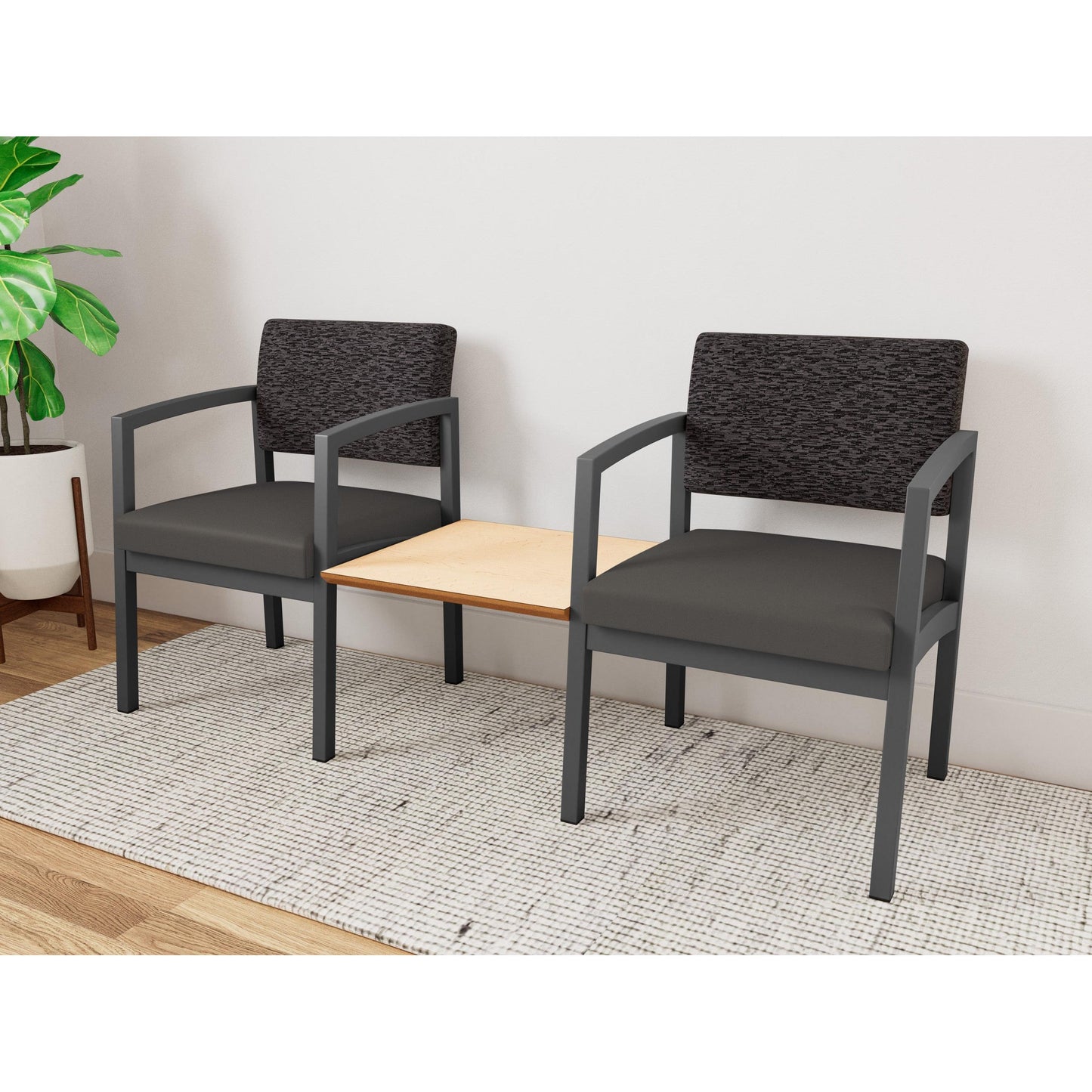 Lenox Steel Waiting Reception 2 Chairs Metal Frame with Connecting Center Table