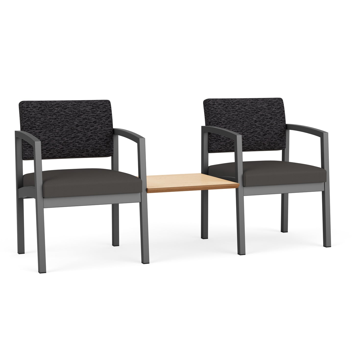 Lenox Steel Waiting Reception 2 Chairs Metal Frame with Connecting Center Table