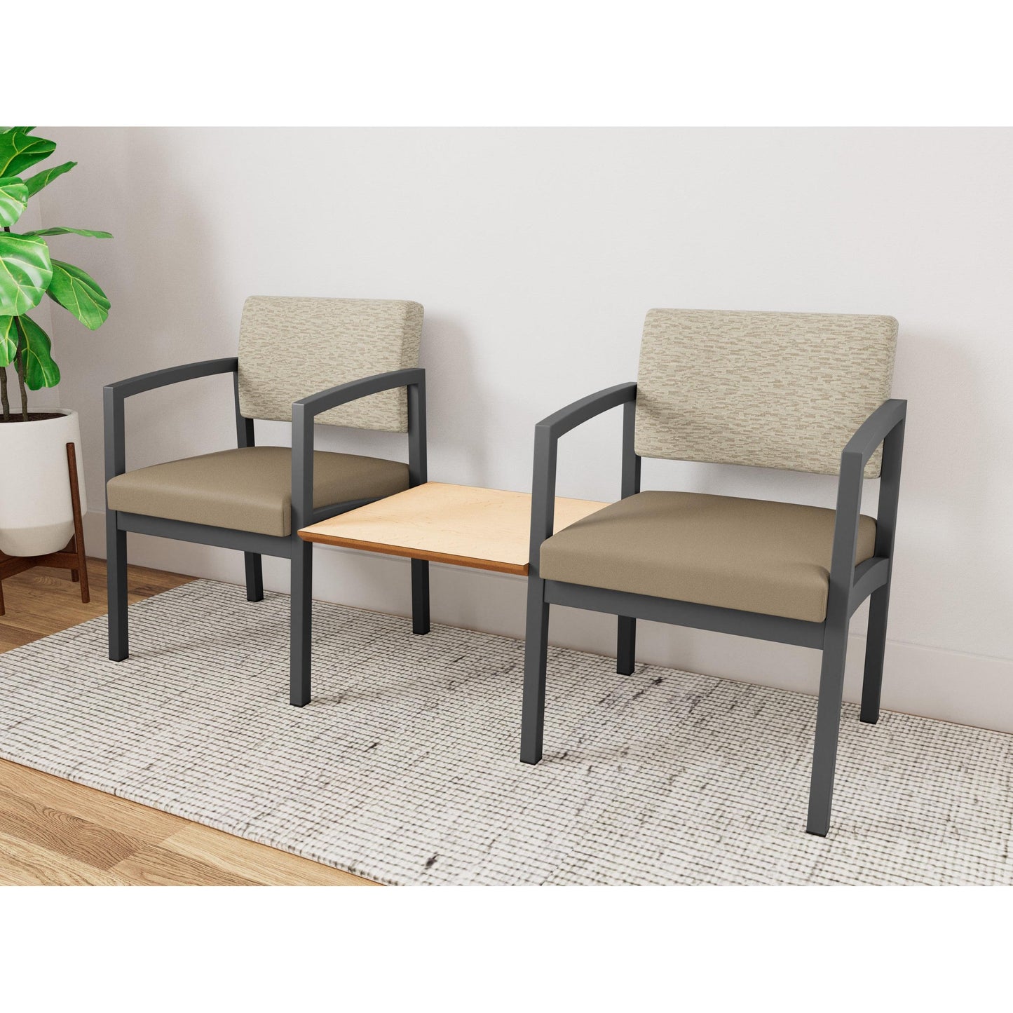 Lenox Steel Waiting Reception 2 Chairs Metal Frame with Connecting Center Table