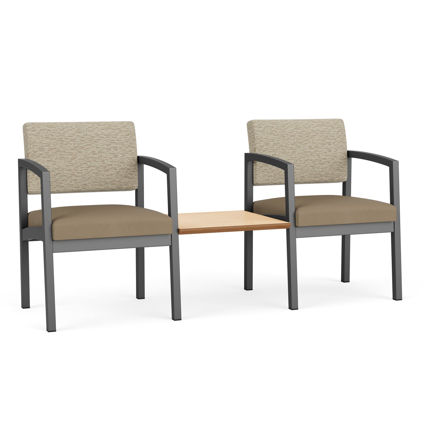 Lenox Steel Waiting Reception 2 Chairs Metal Frame with Connecting Center Table