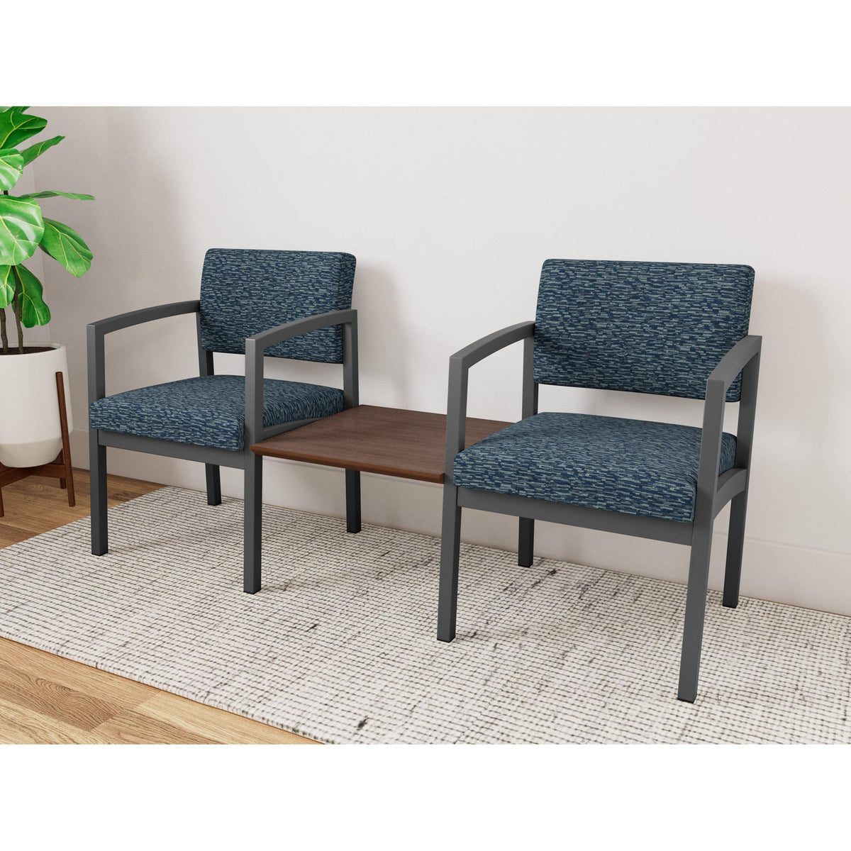 Lenox Steel Waiting Reception 2 Chairs Metal Frame with Connecting Center Table