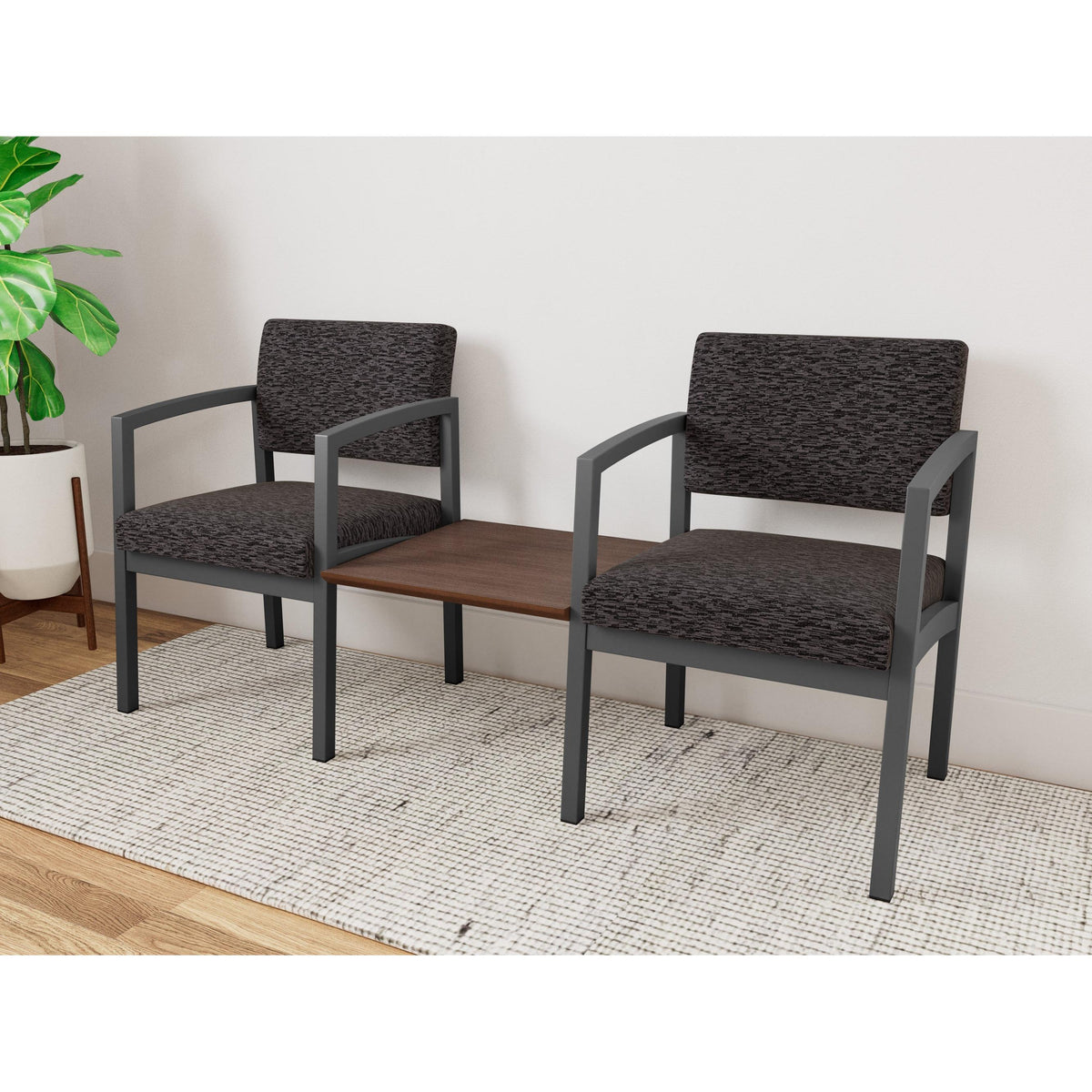 Lenox Steel Waiting Reception 2 Chairs Metal Frame with Connecting Center Table