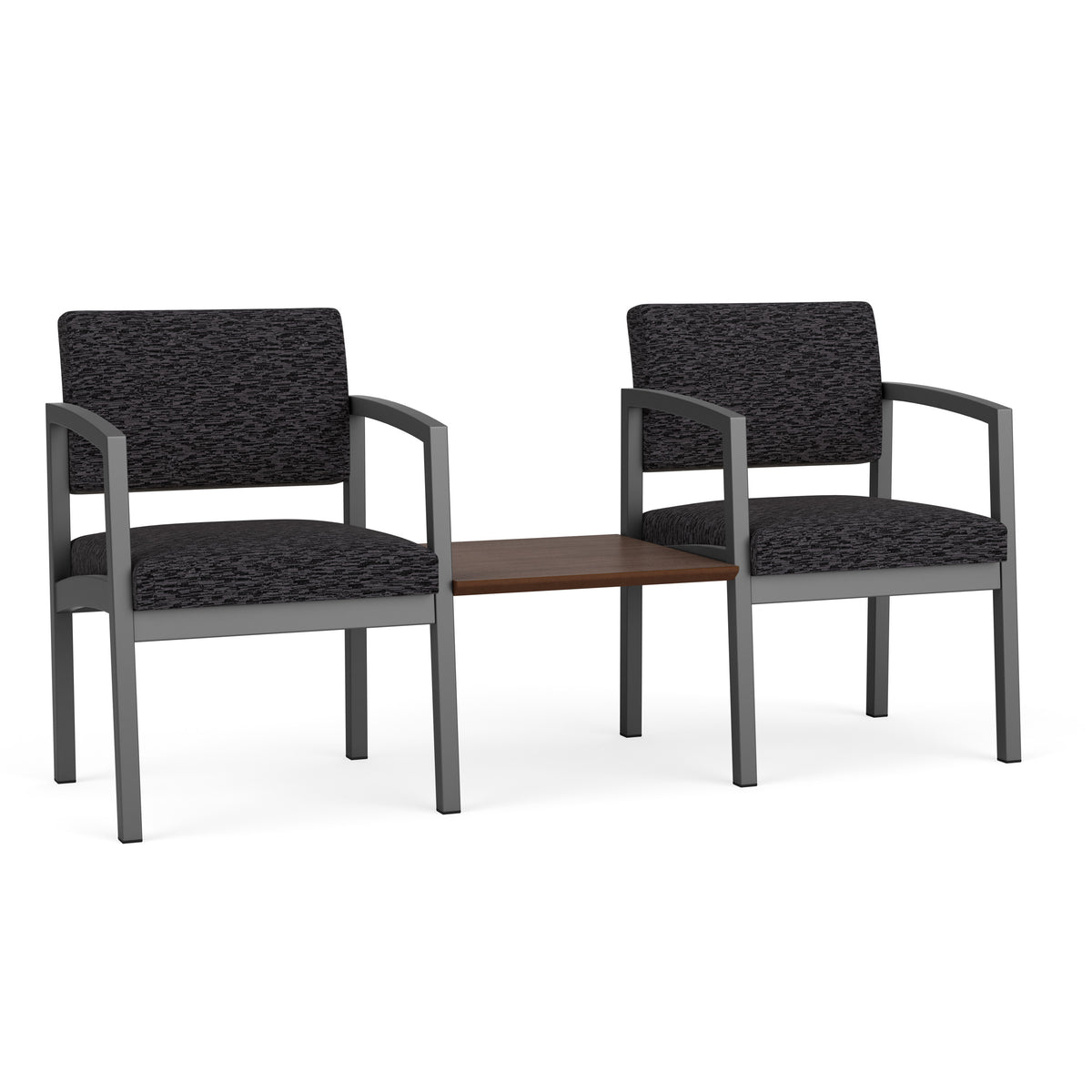 Lenox Steel Waiting Reception 2 Chairs Metal Frame with Connecting Center Table
