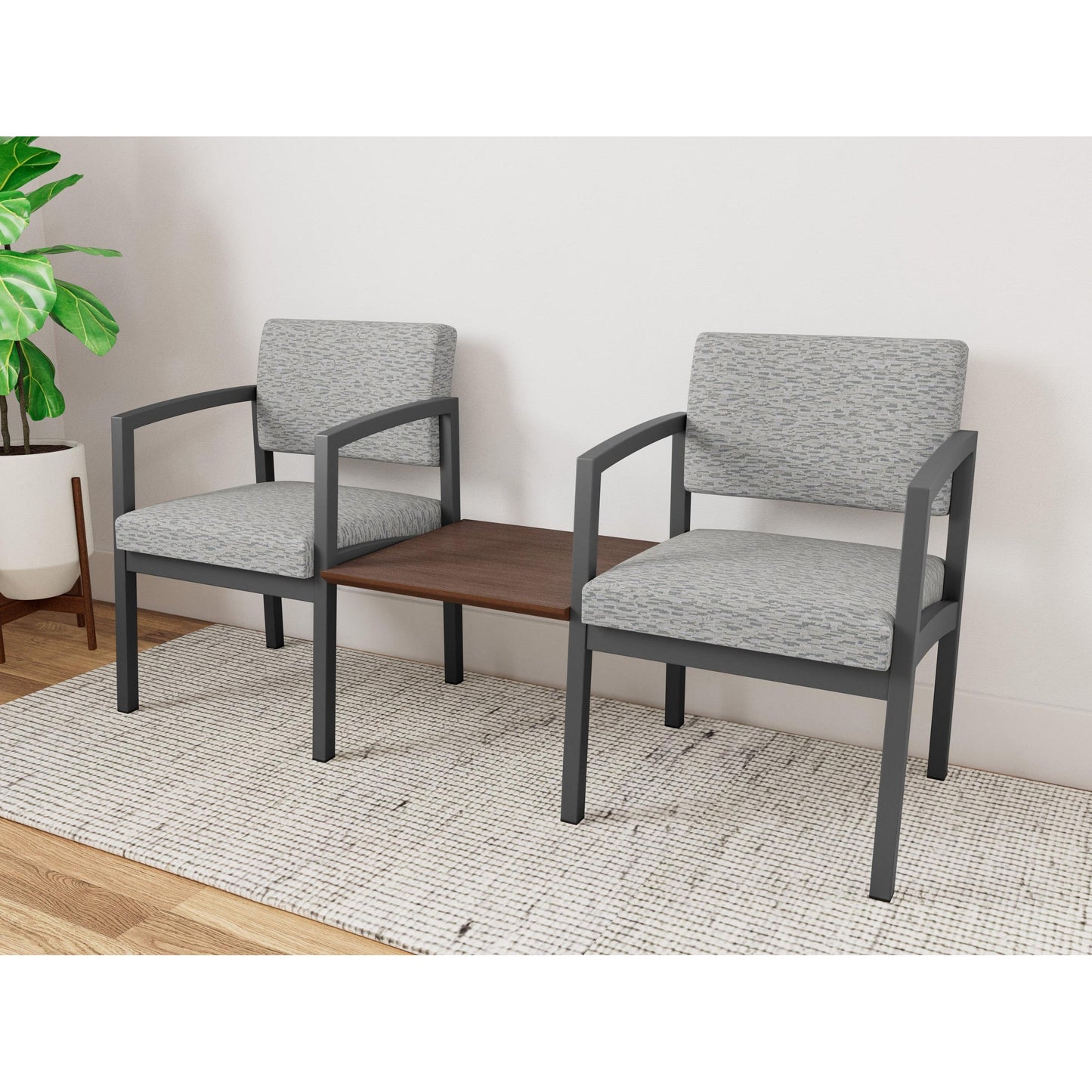 Lenox Steel Waiting Reception 2 Chairs Metal Frame with Connecting Center Table