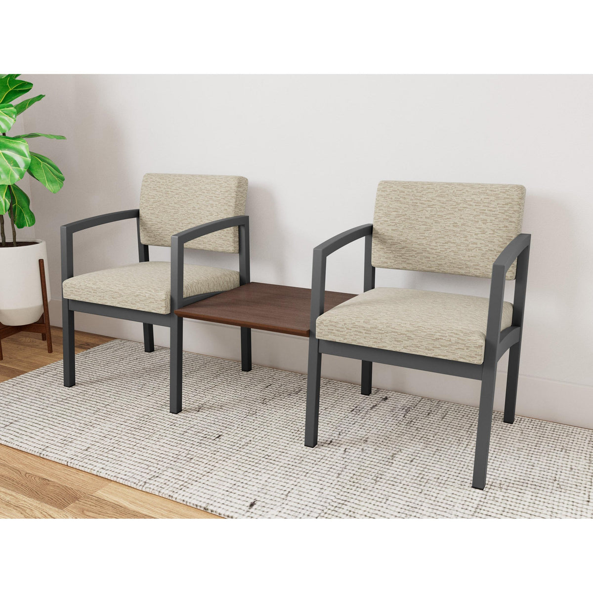 Lenox Steel Waiting Reception 2 Chairs Metal Frame with Connecting Center Table