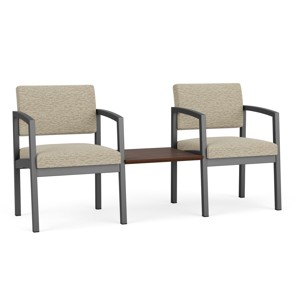 Lenox Steel Waiting Reception 2 Chairs Metal Frame with Connecting Center Table