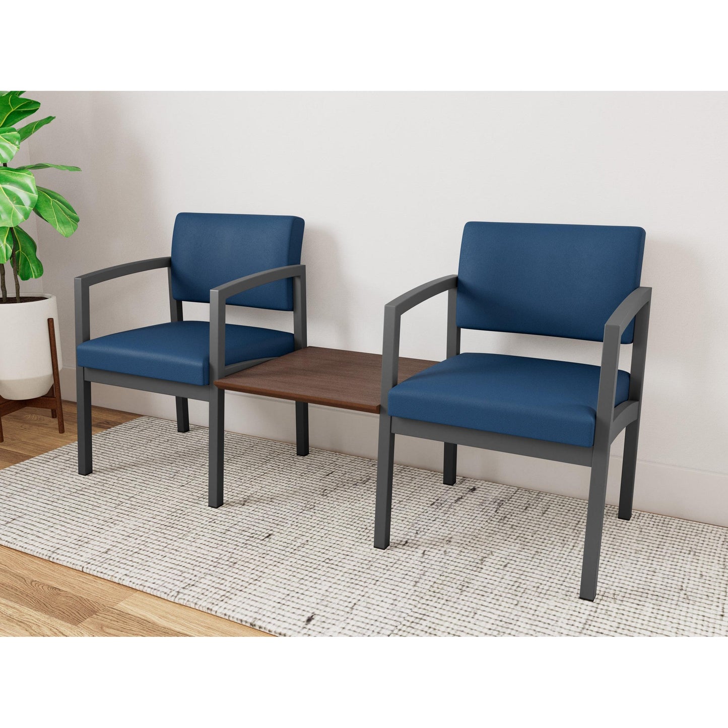 Lenox Steel Waiting Reception 2 Chairs Metal Frame with Connecting Center Table