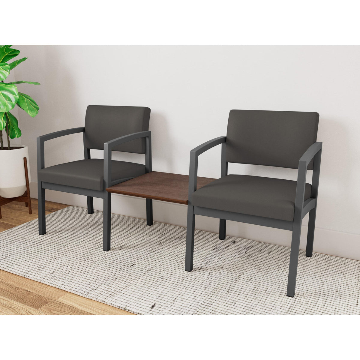 Lenox Steel Waiting Reception 2 Chairs Metal Frame with Connecting Center Table