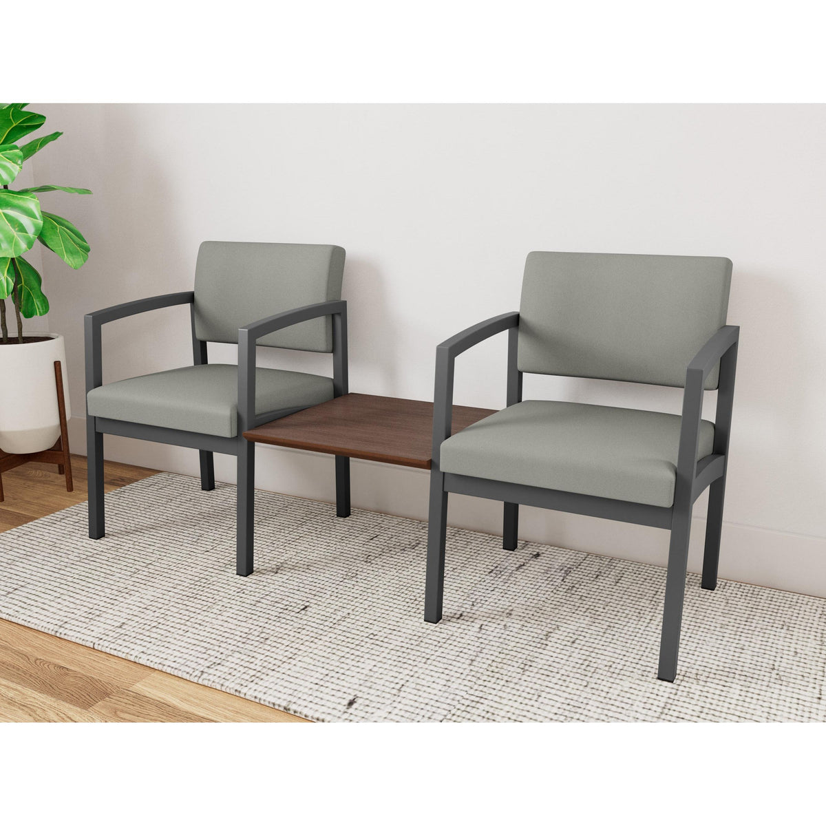 Lenox Steel Waiting Reception 2 Chairs Metal Frame with Connecting Center Table