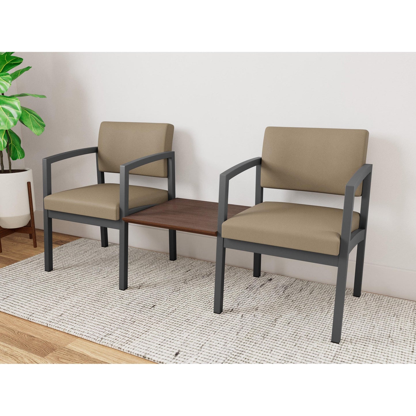 Lenox Steel Waiting Reception 2 Chairs Metal Frame with Connecting Center Table