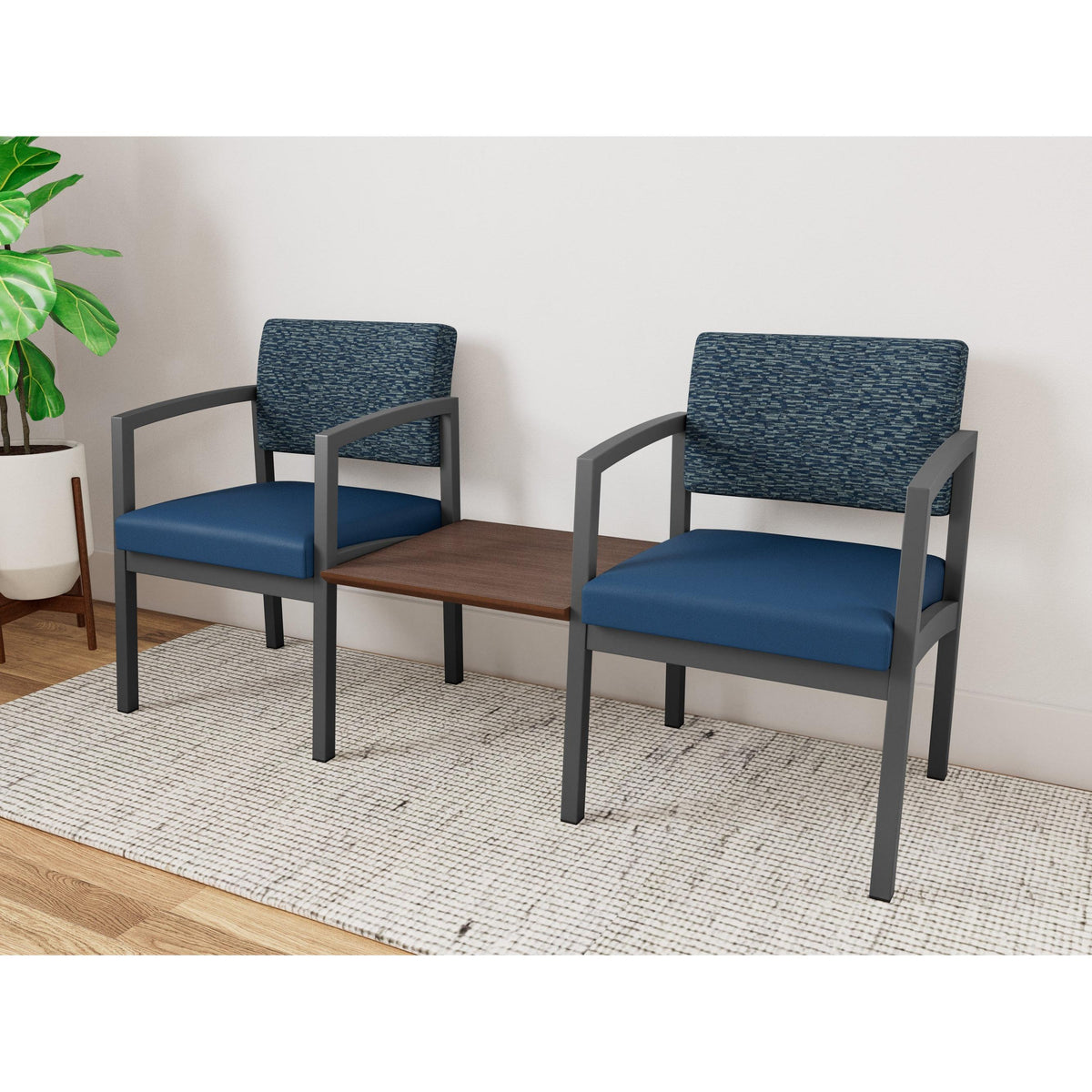 Lenox Steel Waiting Reception 2 Chairs Metal Frame with Connecting Center Table