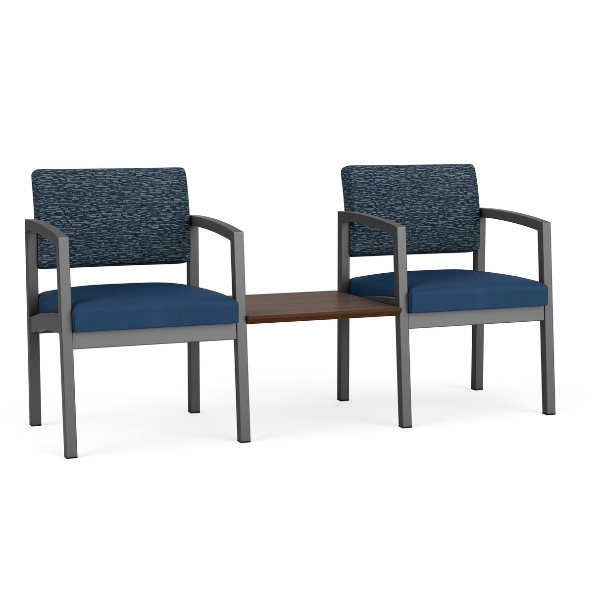 Lenox Steel Waiting Reception 2 Chairs Metal Frame with Connecting Center Table