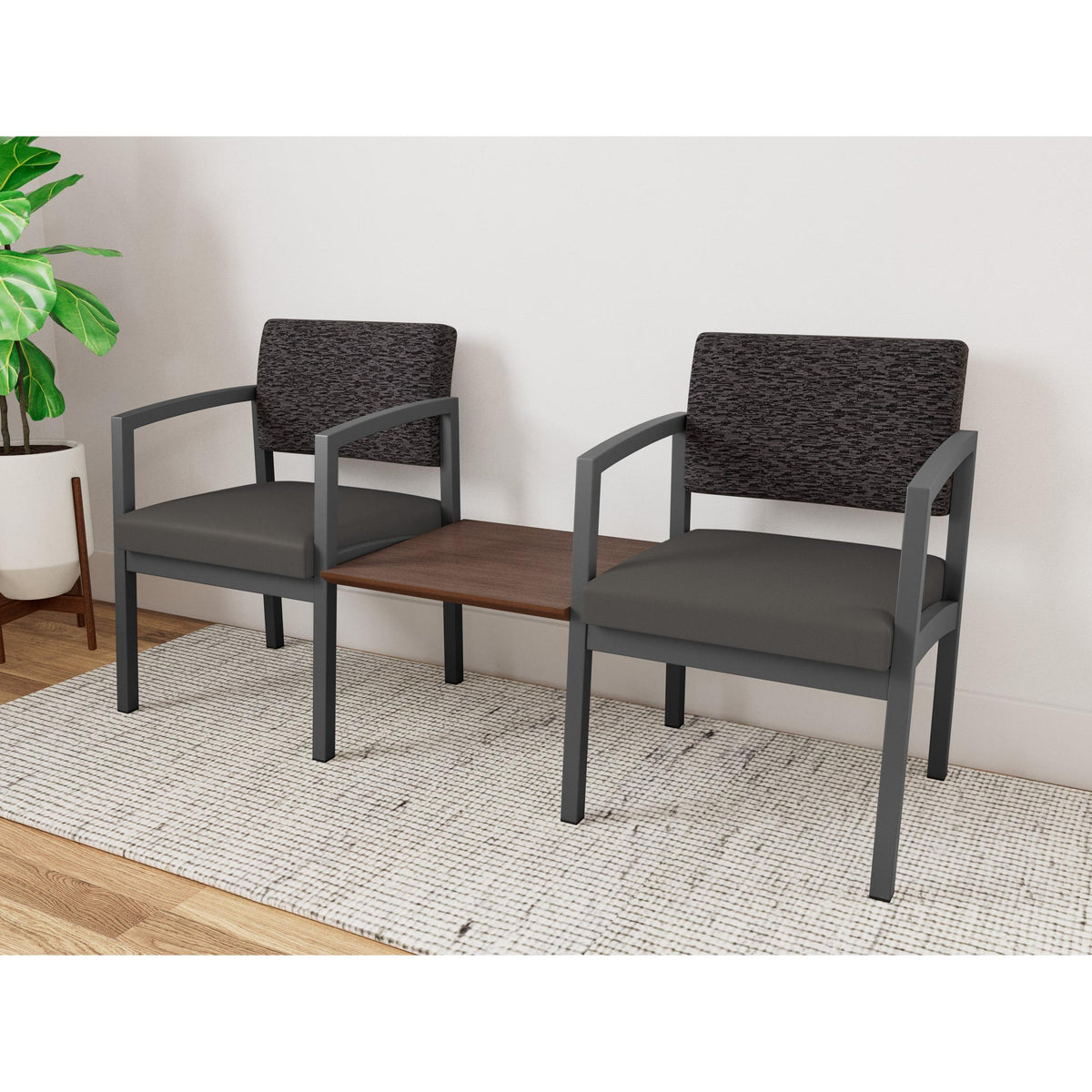 Lenox Steel Waiting Reception 2 Chairs Metal Frame with Connecting Center Table