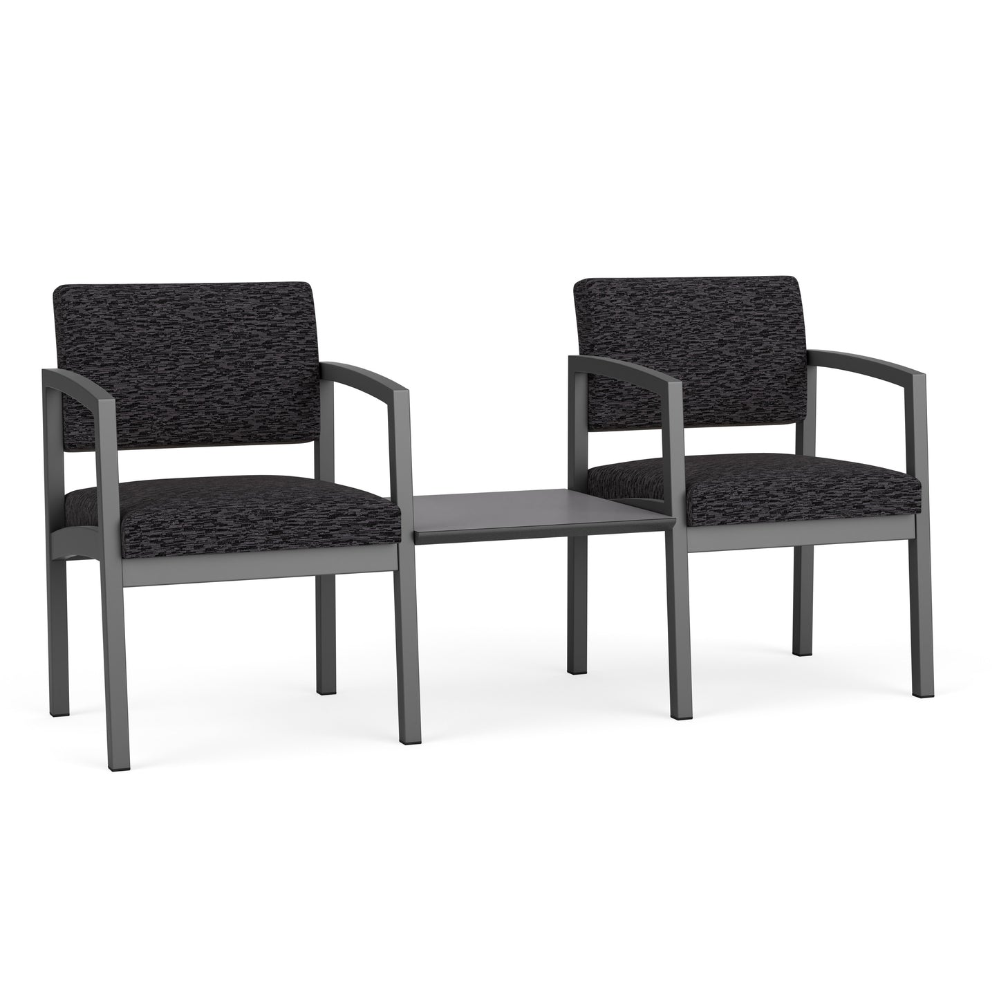Lenox Steel Waiting Reception 2 Chairs Metal Frame with Connecting Center Table