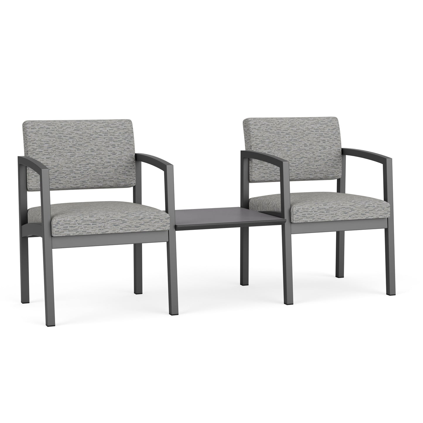 Lenox Steel Waiting Reception 2 Chairs Metal Frame with Connecting Center Table