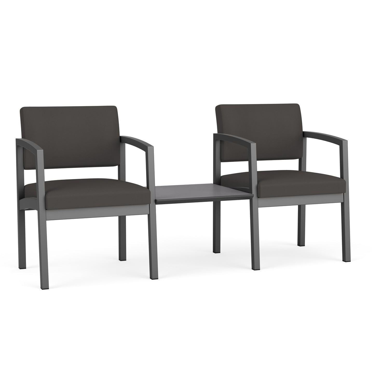 Lenox Steel Waiting Reception 2 Chairs Metal Frame with Connecting Center Table