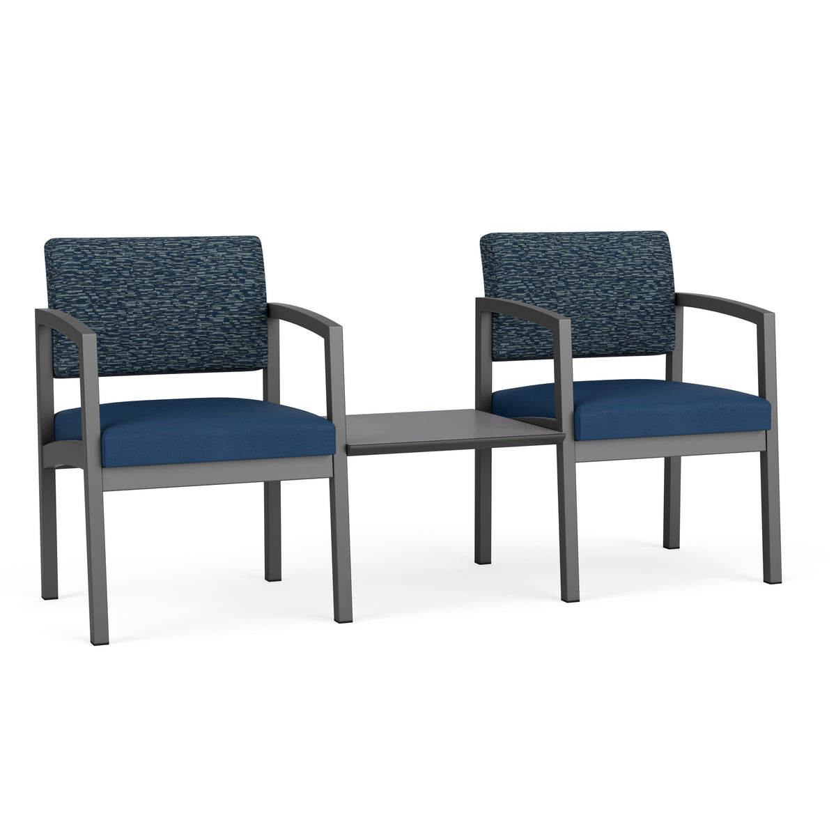 Lenox Steel Waiting Reception 2 Chairs Metal Frame with Connecting Center Table
