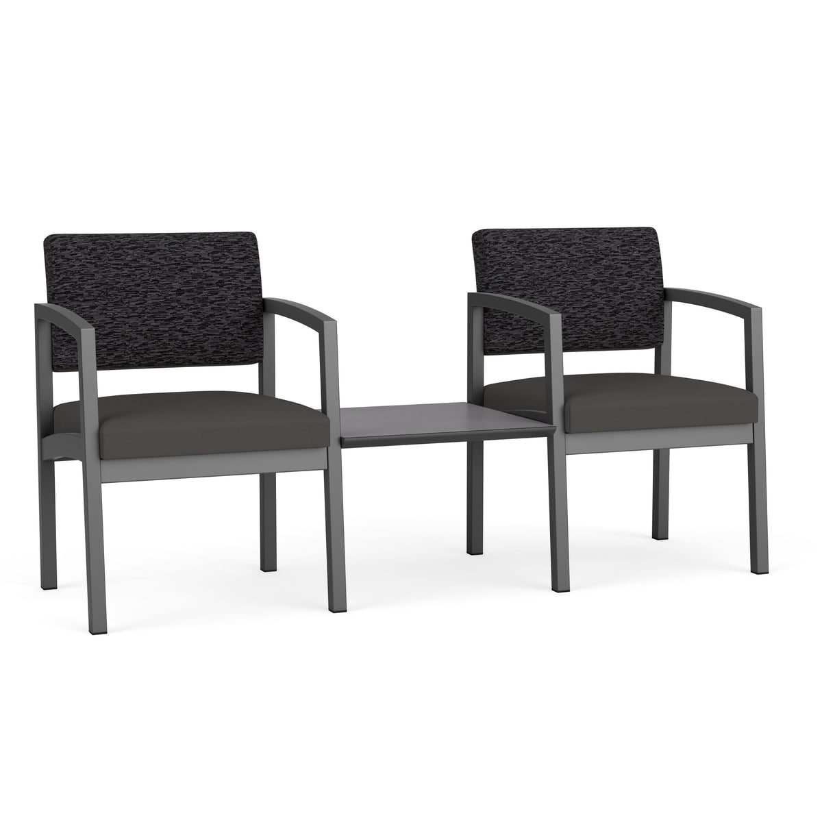 Lenox Steel Waiting Reception 2 Chairs Metal Frame with Connecting Center Table
