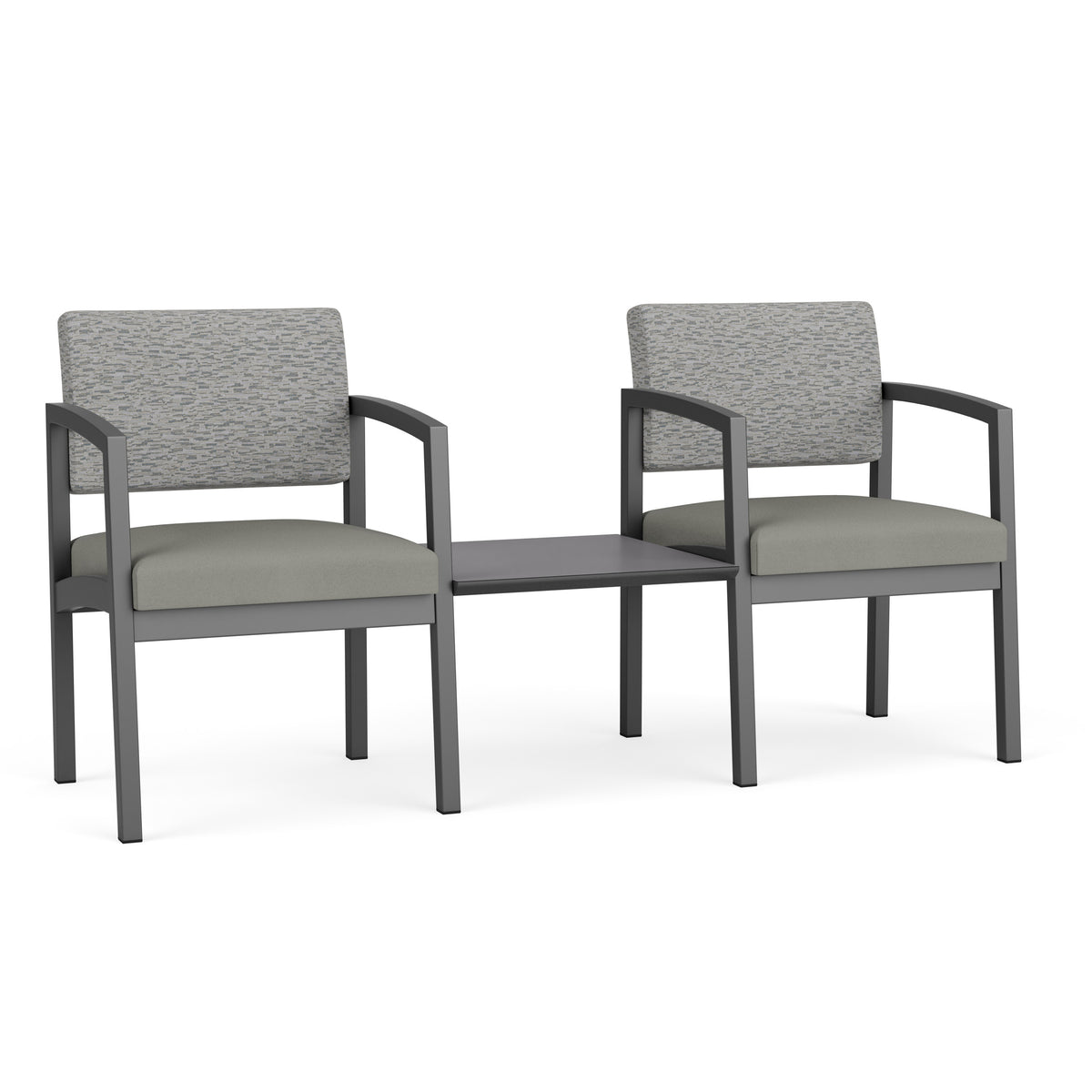 Lenox Steel Waiting Reception 2 Chairs Metal Frame with Connecting Center Table