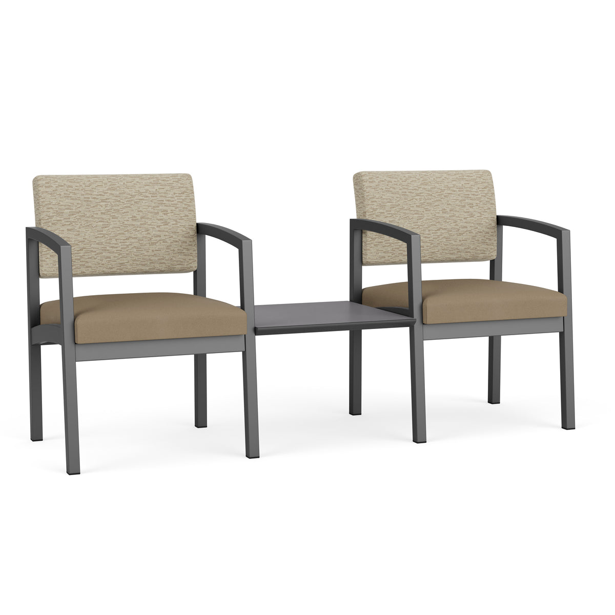 Lenox Steel Waiting Reception 2 Chairs Metal Frame with Connecting Center Table