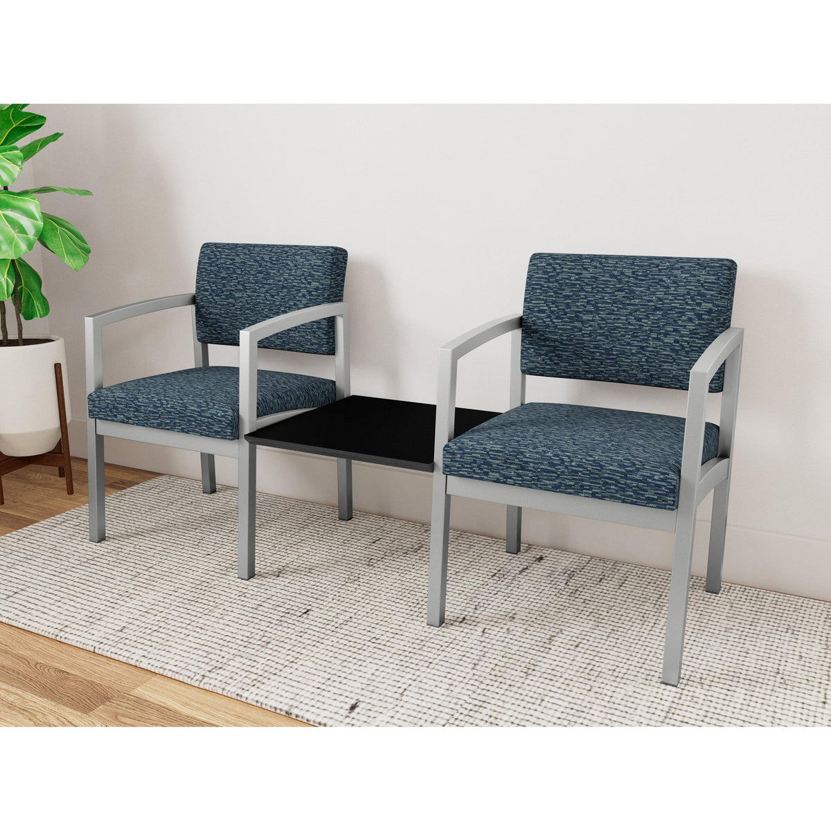 Lenox Steel Waiting Reception 2 Chairs Metal Frame with Connecting Center Table