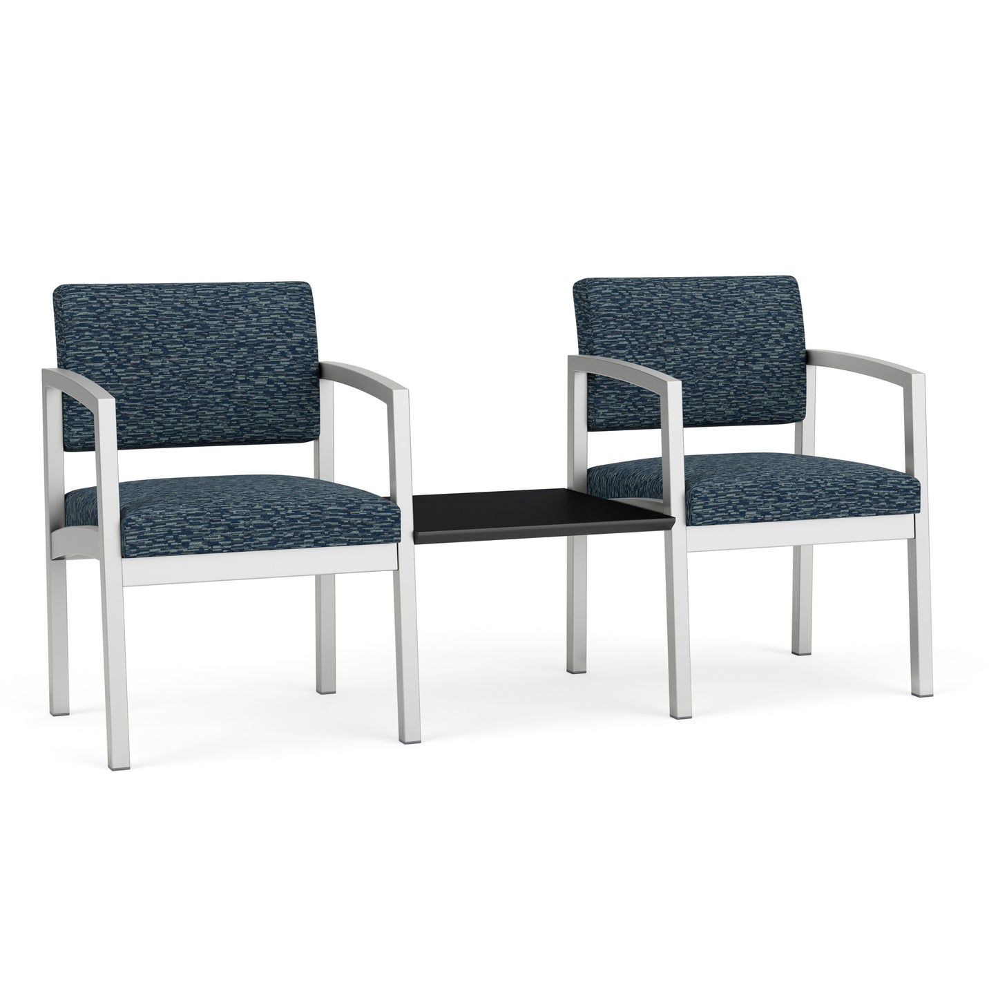 Lenox Steel Waiting Reception 2 Chairs Metal Frame with Connecting Center Table
