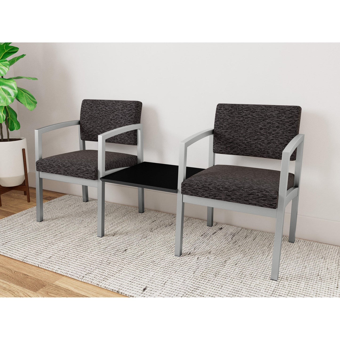 Lenox Steel Waiting Reception 2 Chairs Metal Frame with Connecting Center Table