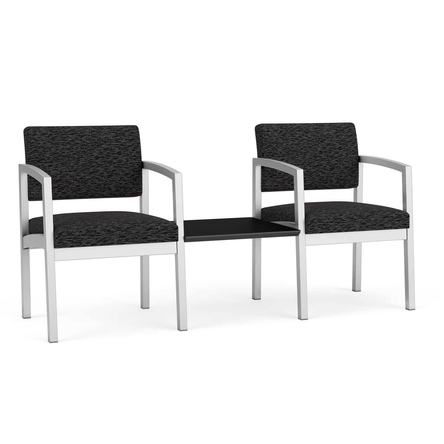 Lenox Steel Waiting Reception 2 Chairs Metal Frame with Connecting Center Table