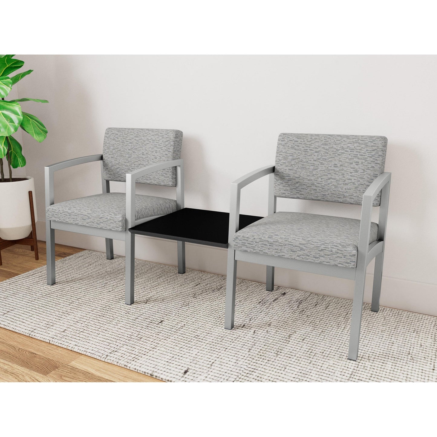 Lenox Steel Waiting Reception 2 Chairs Metal Frame with Connecting Center Table