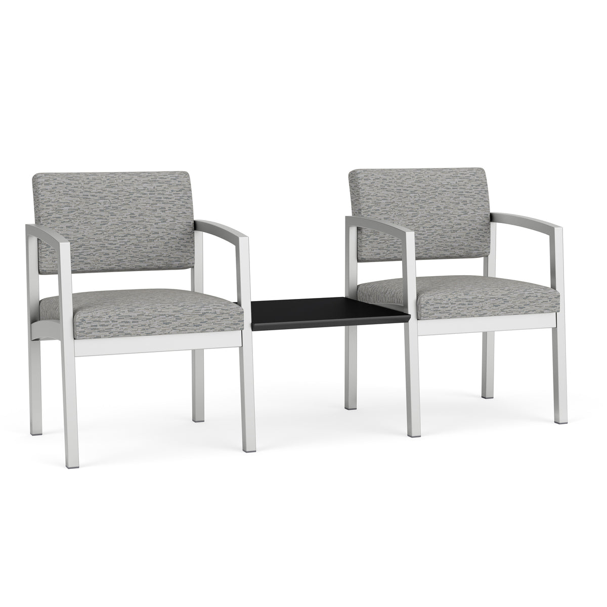Lenox Steel Waiting Reception 2 Chairs Metal Frame with Connecting Center Table