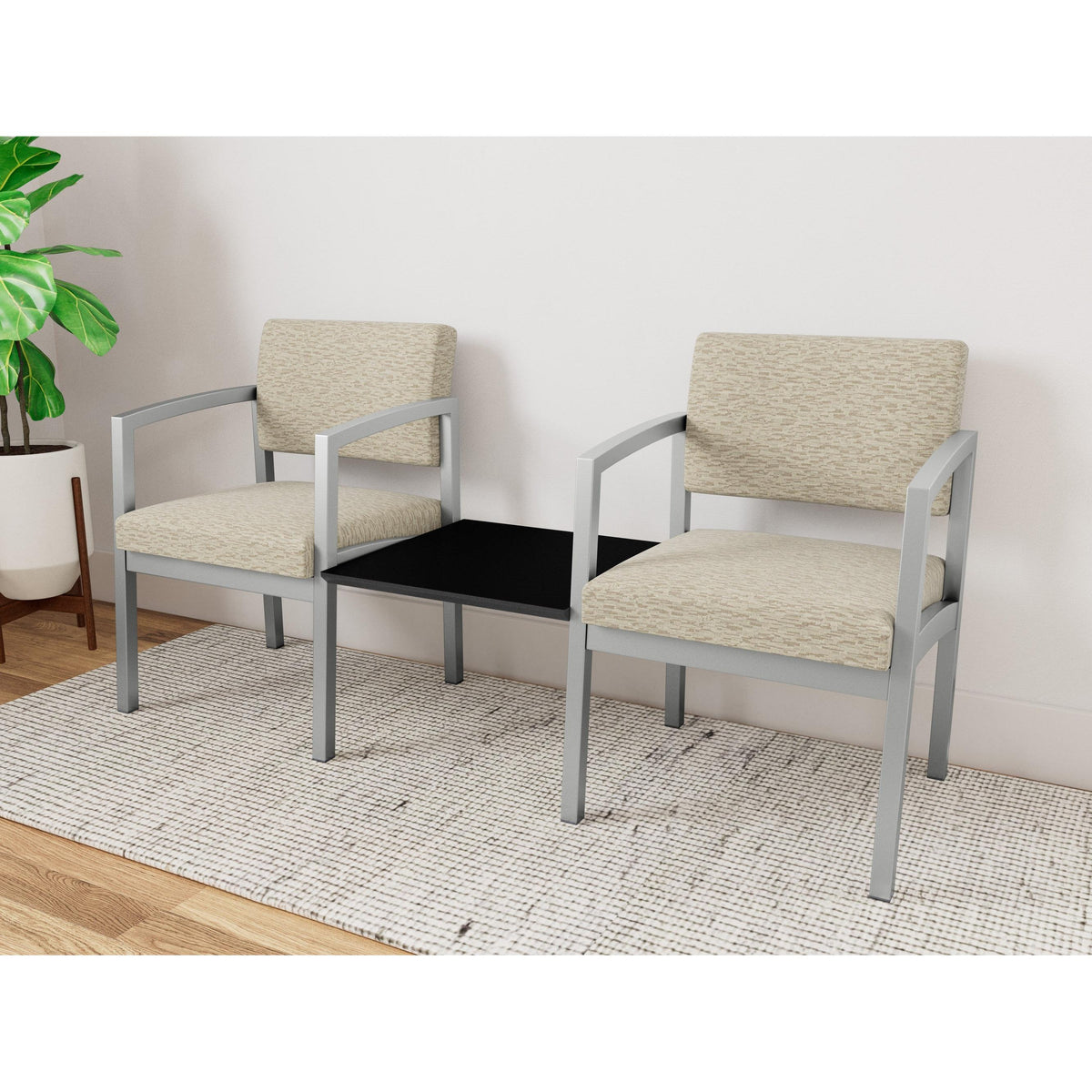 Lenox Steel Waiting Reception 2 Chairs Metal Frame with Connecting Center Table