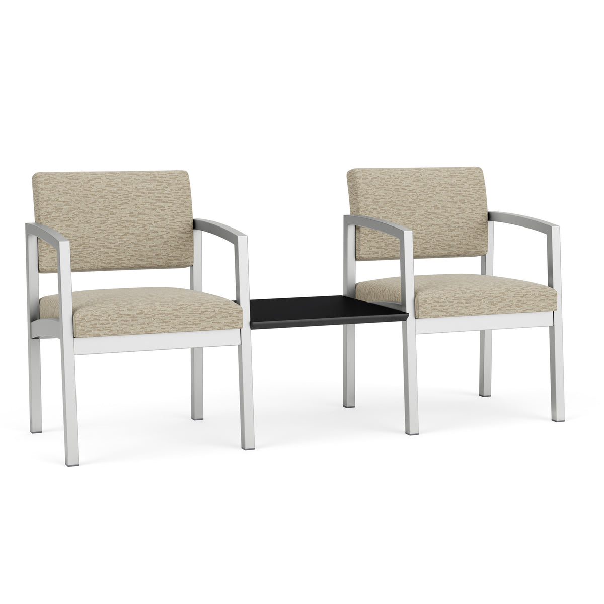 Lenox Steel Waiting Reception 2 Chairs Metal Frame with Connecting Center Table