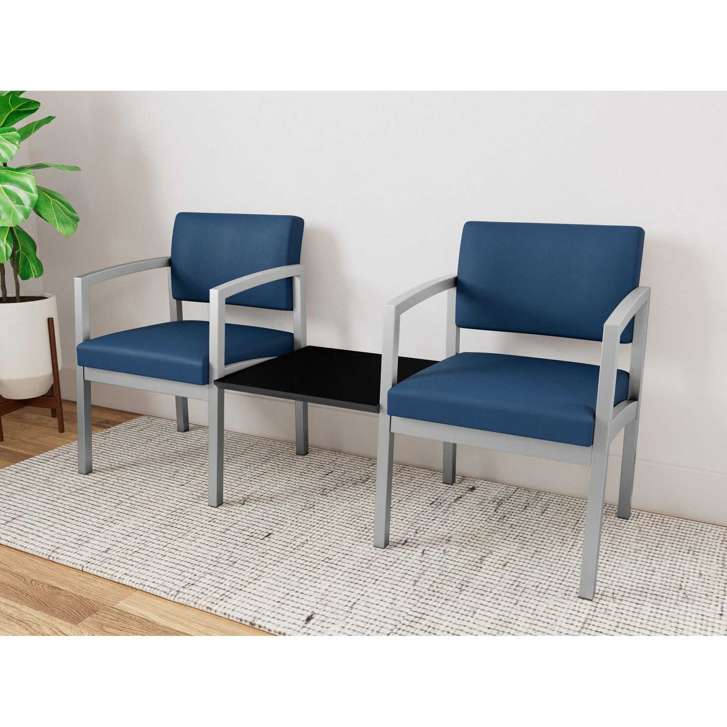 Lenox Steel Waiting Reception 2 Chairs Metal Frame with Connecting Center Table