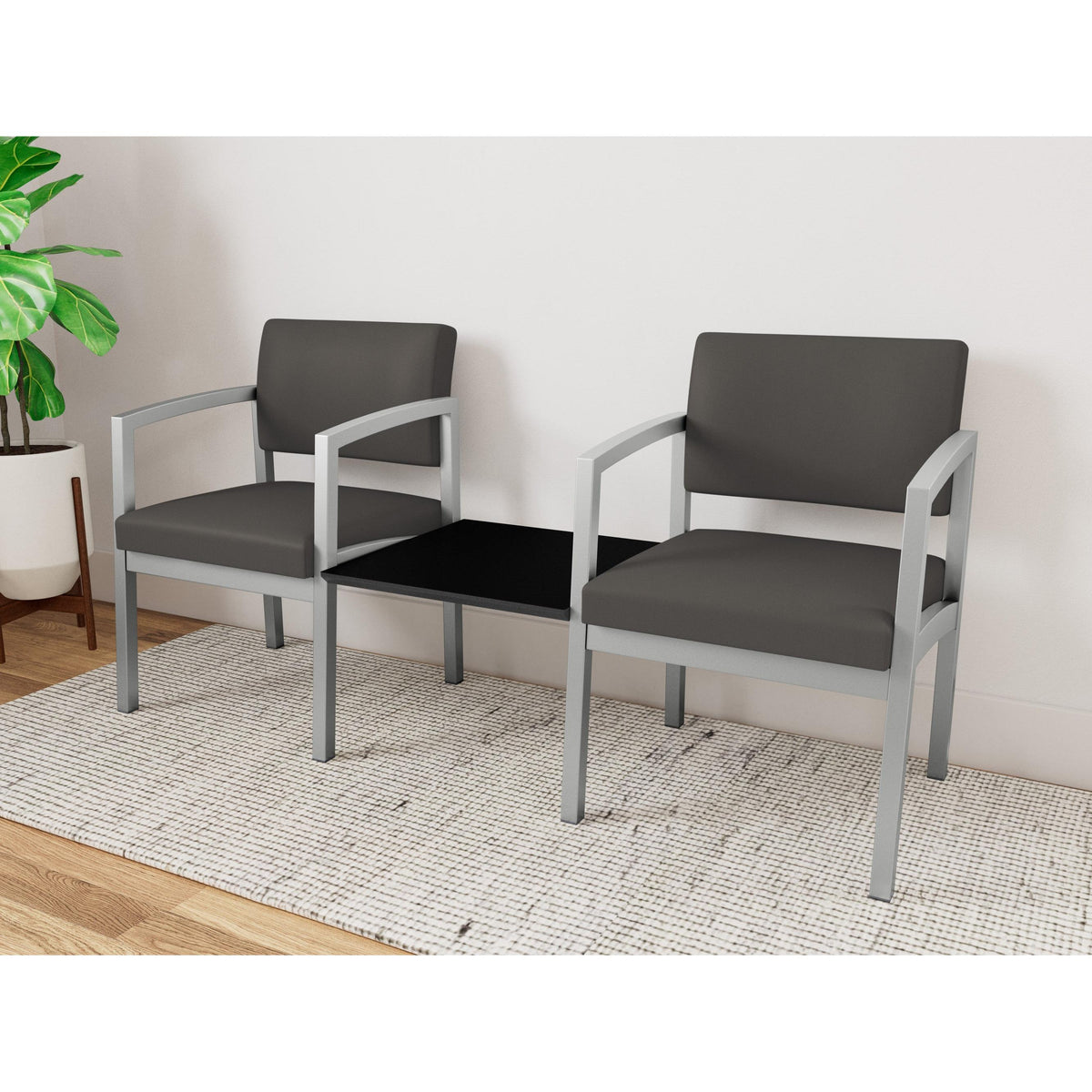 Lenox Steel Waiting Reception 2 Chairs Metal Frame with Connecting Center Table