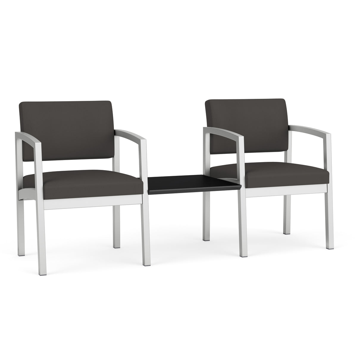 Lenox Steel Waiting Reception 2 Chairs Metal Frame with Connecting Center Table