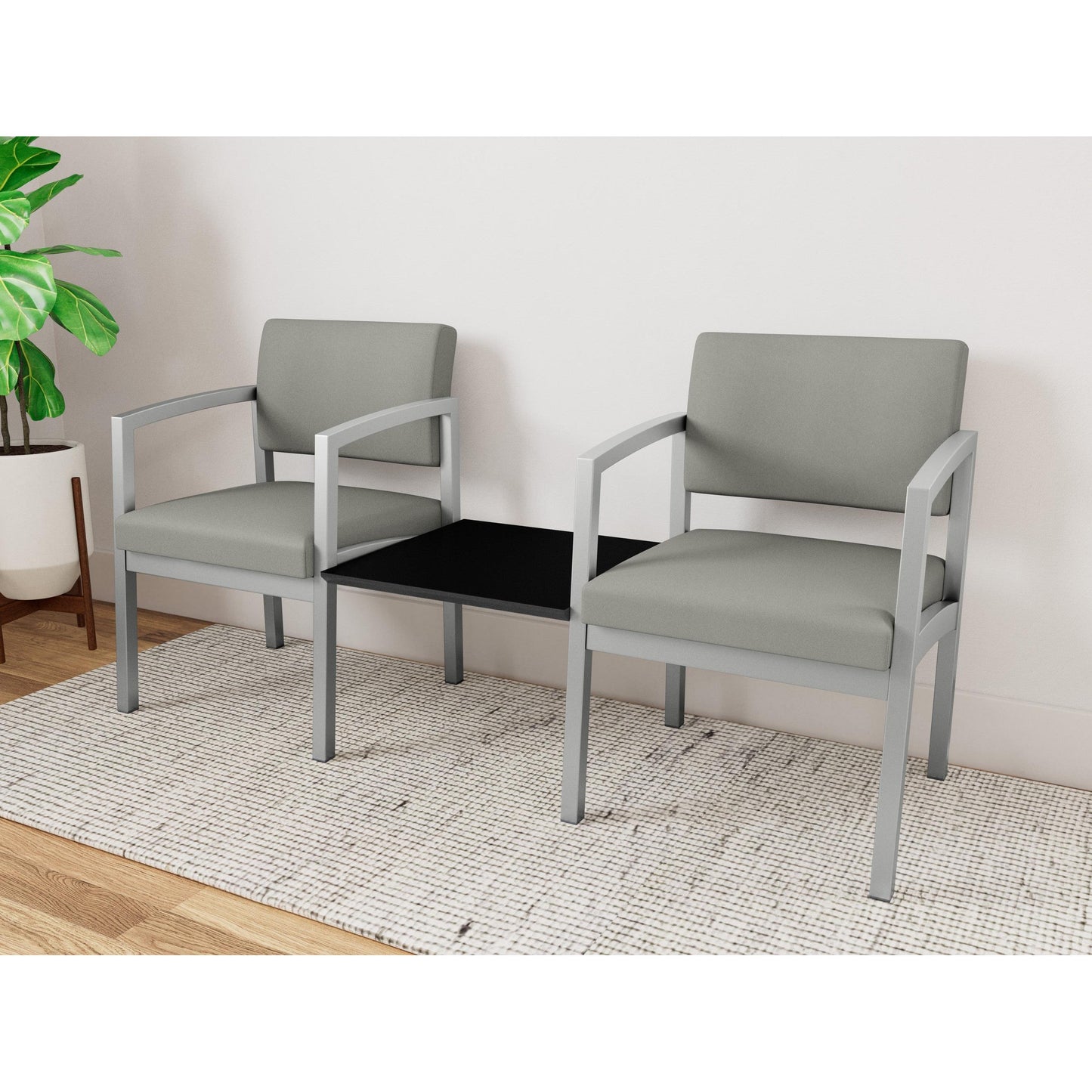 Lenox Steel Waiting Reception 2 Chairs Metal Frame with Connecting Center Table