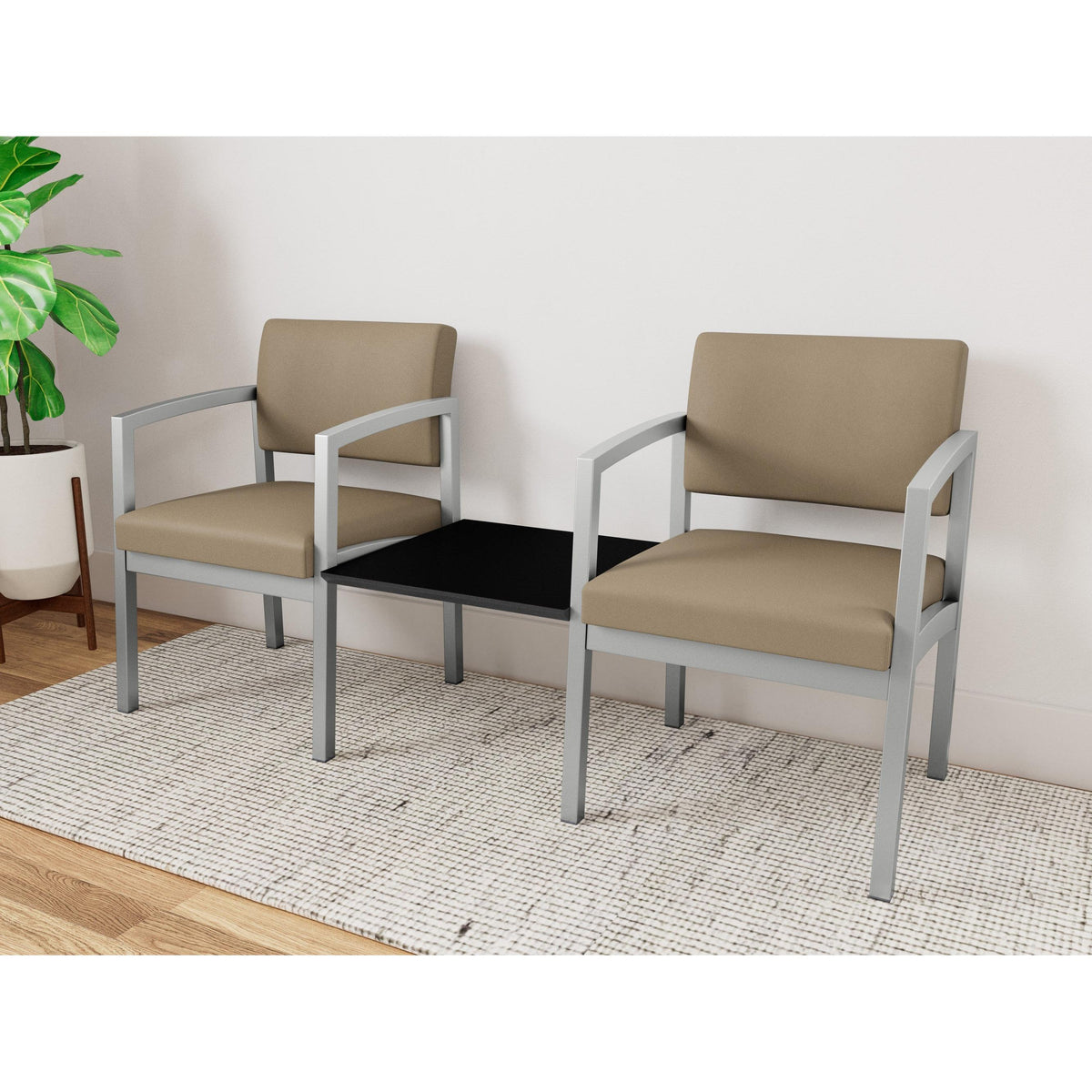 Lenox Steel Waiting Reception 2 Chairs Metal Frame with Connecting Center Table