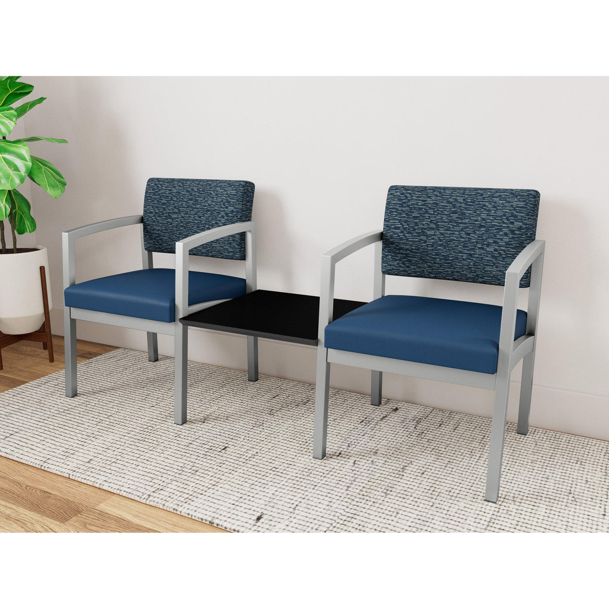 Lenox Steel Waiting Reception 2 Chairs Metal Frame with Connecting Center Table