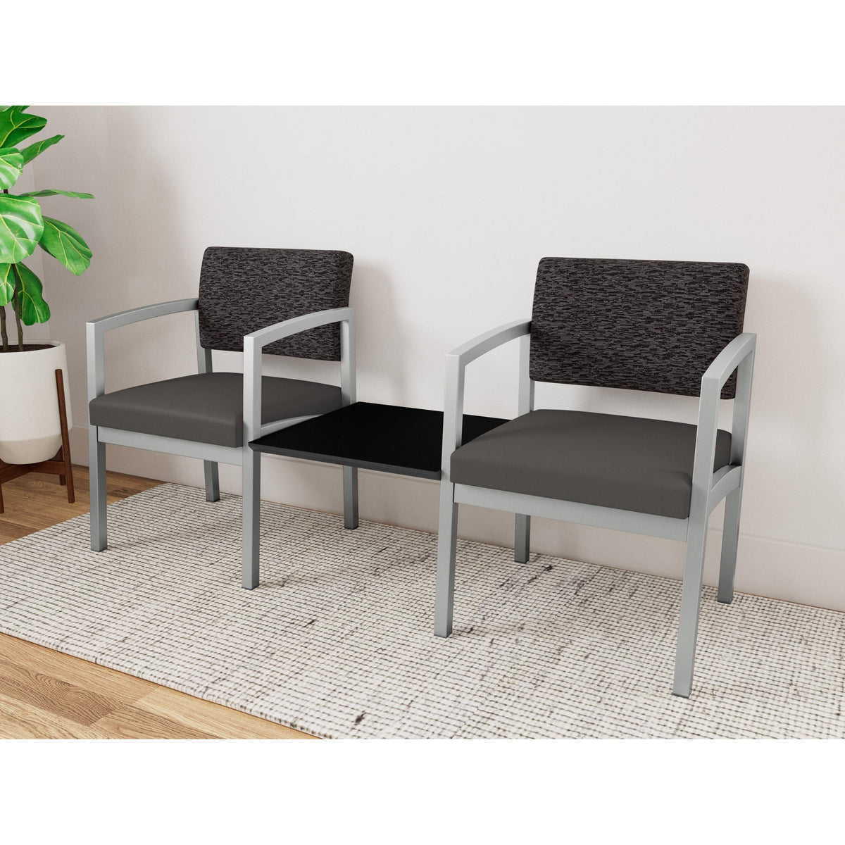 Lenox Steel Waiting Reception 2 Chairs Metal Frame with Connecting Center Table