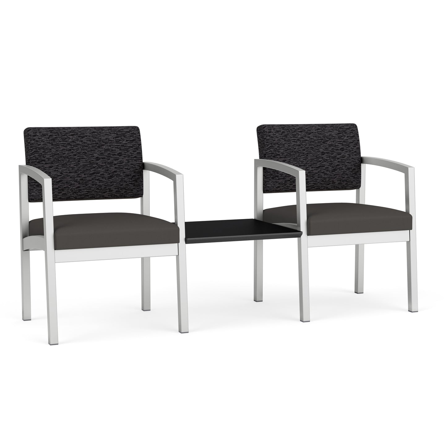 Lenox Steel Waiting Reception 2 Chairs Metal Frame with Connecting Center Table