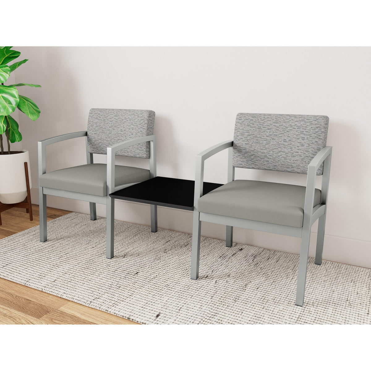 Lenox Steel Waiting Reception 2 Chairs Metal Frame with Connecting Center Table