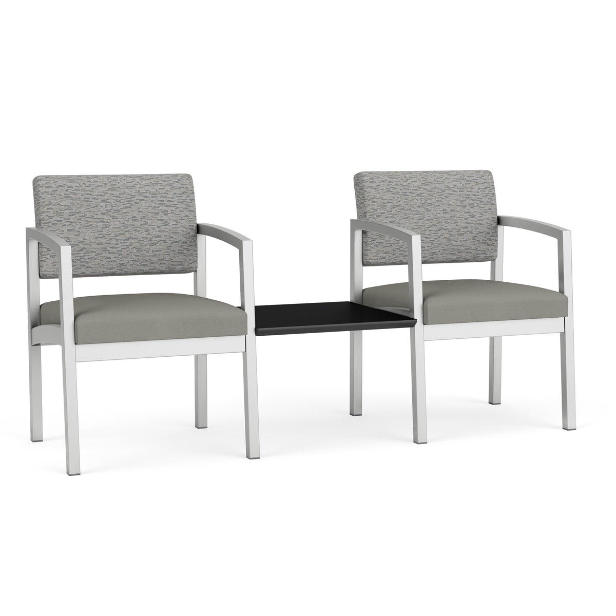 Lenox Steel Waiting Reception 2 Chairs Metal Frame with Connecting Center Table