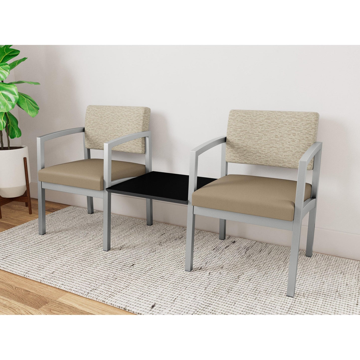 Lenox Steel Waiting Reception 2 Chairs Metal Frame with Connecting Center Table