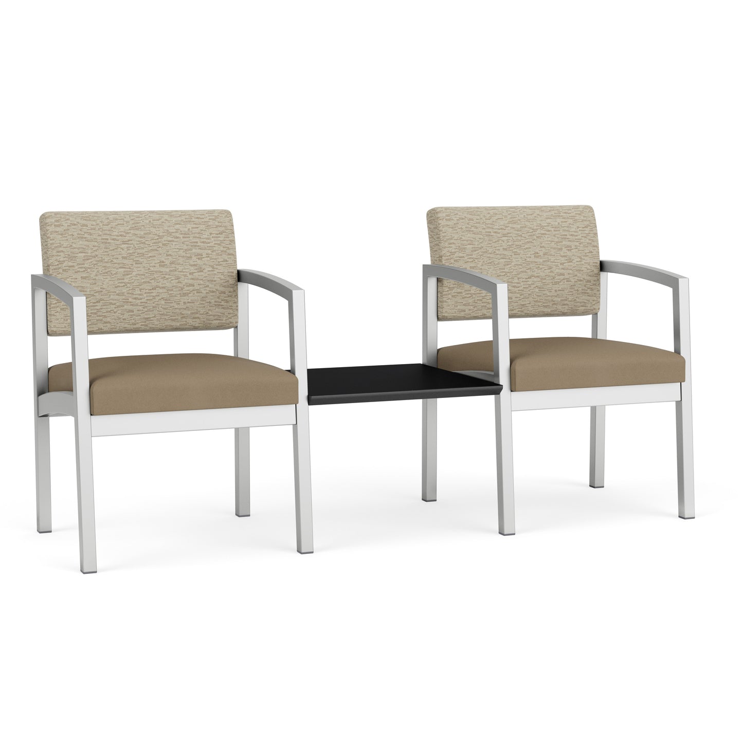 Lenox Steel Waiting Reception 2 Chairs Metal Frame with Connecting Center Table